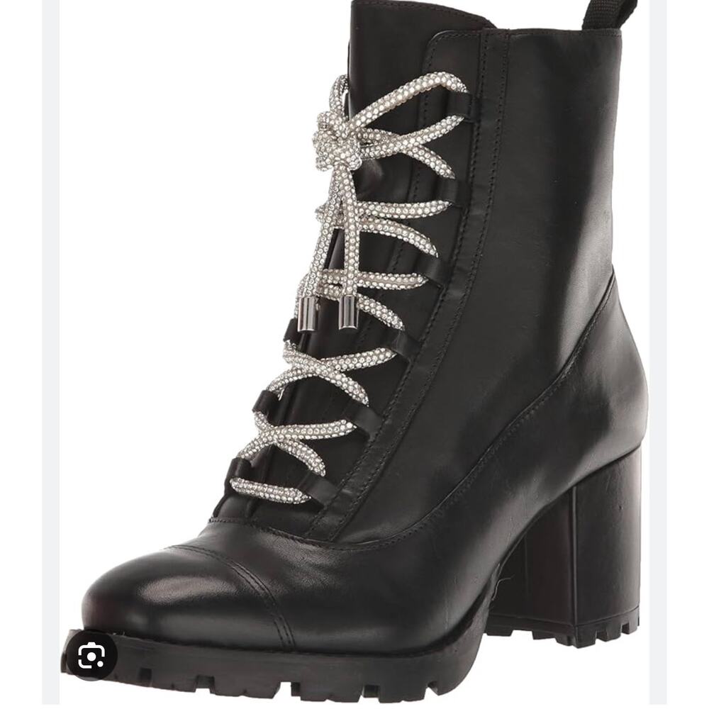 Schutz Pearl Combat Lace-Up Boots Black Leather Size 8.5 New in Box